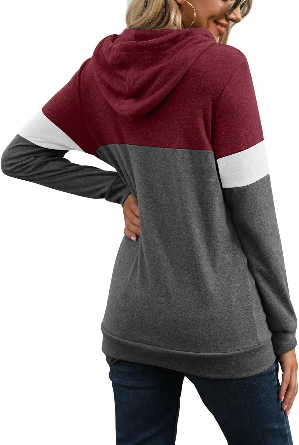 PrinStory Womens Sweatshirts Long Sleeve Casual Color Block Pullover Hoodies Fall Outfits 2024 Clothes