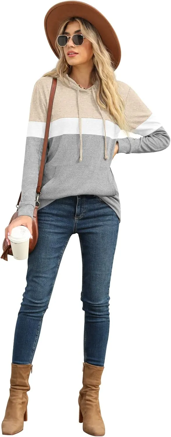 PrinStory Womens Sweatshirts Long Sleeve Casual Color Block Pullover Hoodies Fall Outfits 2024 Clothes