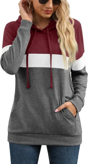 PrinStory Womens Sweatshirts Long Sleeve Casual Color Block Pullover Hoodies Fall Outfits 2024 Clothes