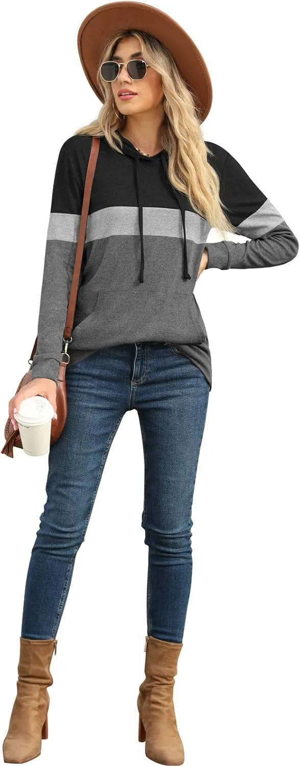 PrinStory Womens Sweatshirts Long Sleeve Casual Color Block Pullover Hoodies Fall Outfits 2024 Clothes