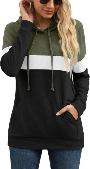 PrinStory Womens Sweatshirts Long Sleeve Casual Color Block Pullover Hoodies Fall Outfits 2024 Clothes