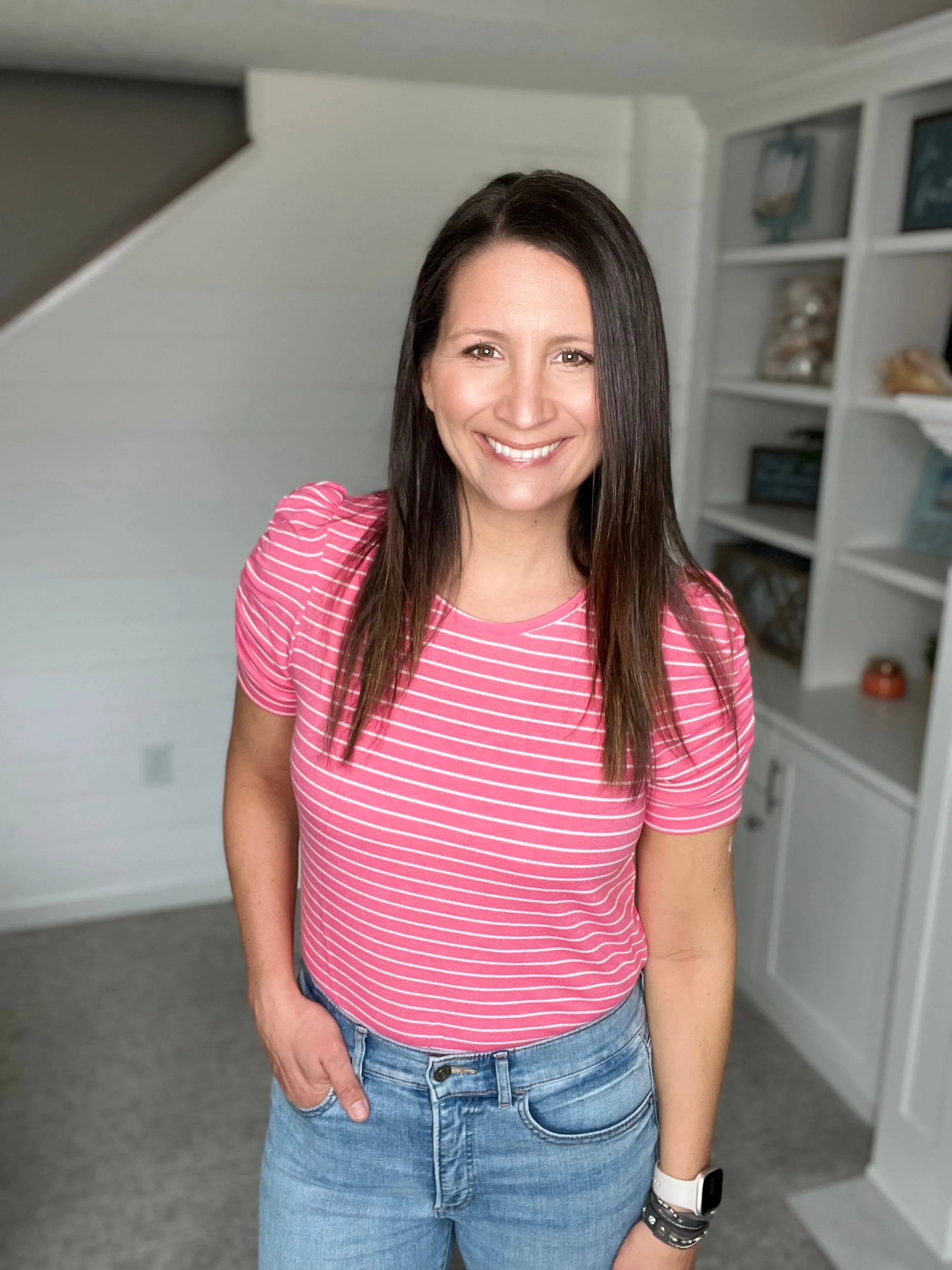 Puffed Sleeve Striped Knit Top