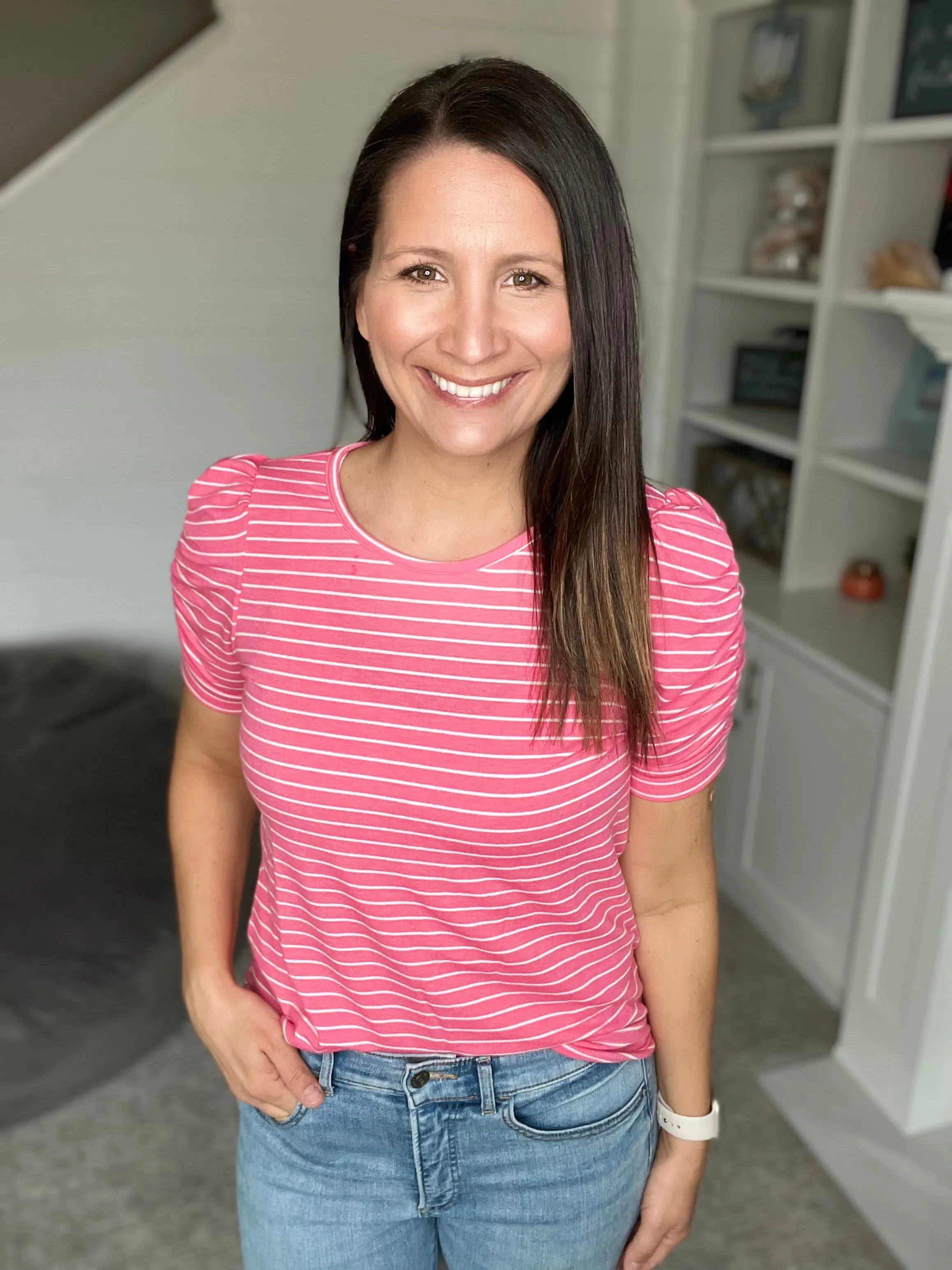 Puffed Sleeve Striped Knit Top