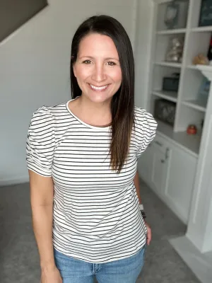 Puffed Sleeve Striped Knit Top