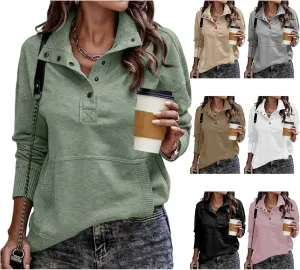 Pullover Sweatshirts for Women Henley Sweatshirts Casual Long Sleeve Hoodies Button V Neck Tops Loose Tunic Tops