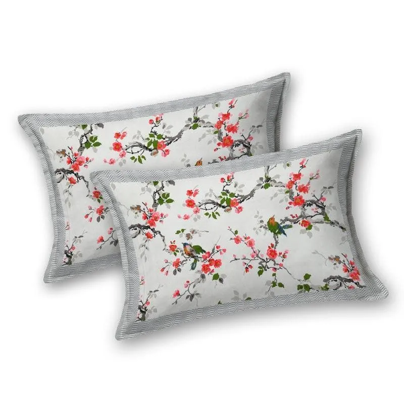 Quirky Gardenia Bedsheet - Grey & Red