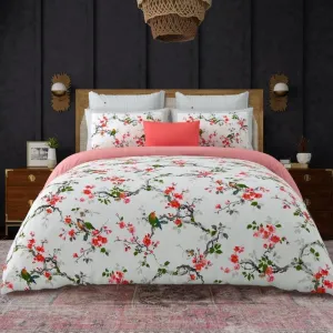 Quirky Gardenia Bedsheet - Grey & Red