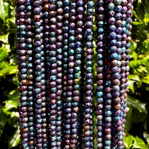Rainbow AB Coated Black Spinel Round Beads - 3mm Faceted