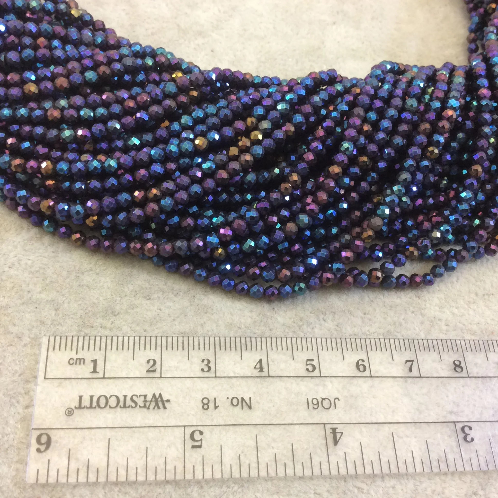 Rainbow AB Coated Black Spinel Round Beads - 3mm Faceted