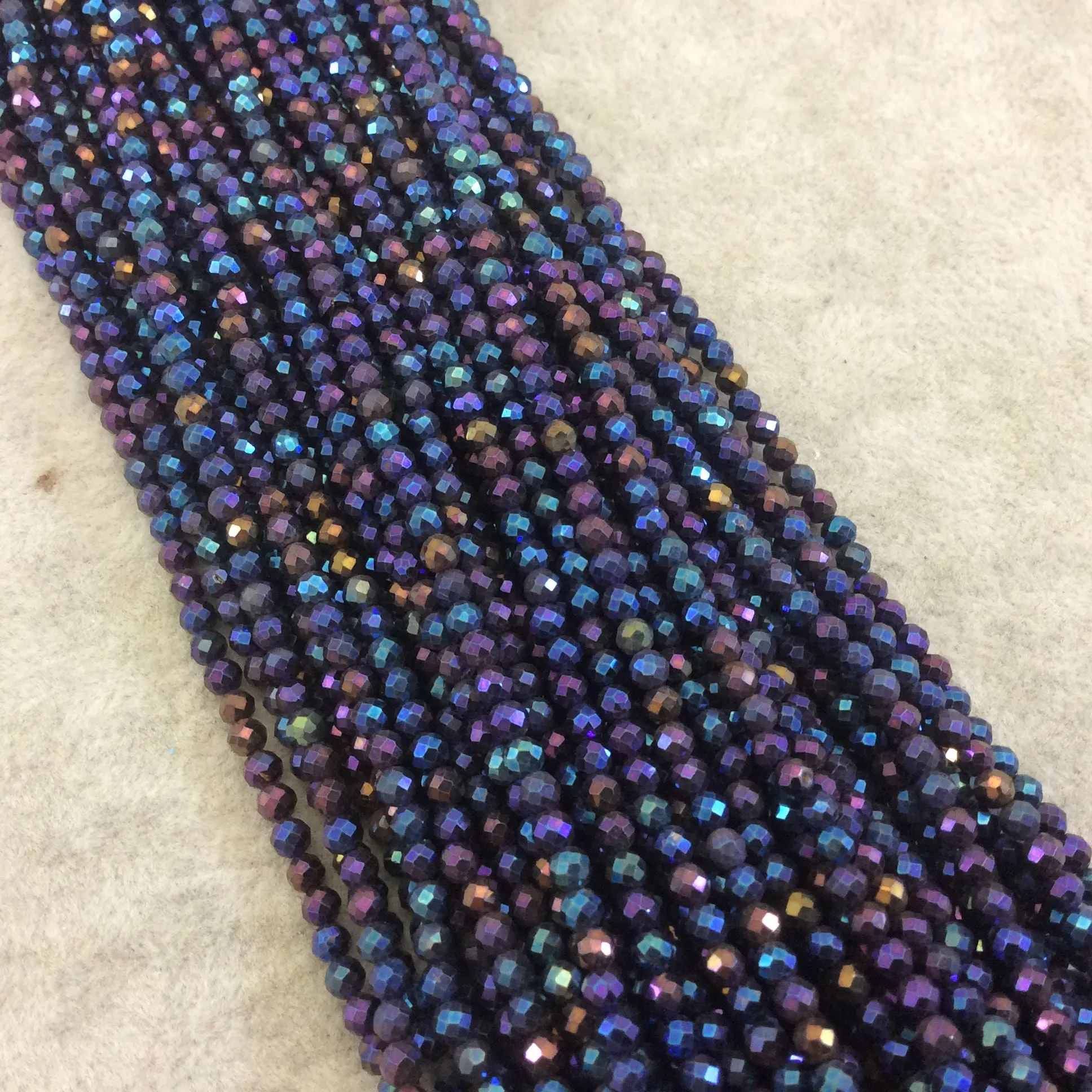 Rainbow AB Coated Black Spinel Round Beads - 3mm Faceted
