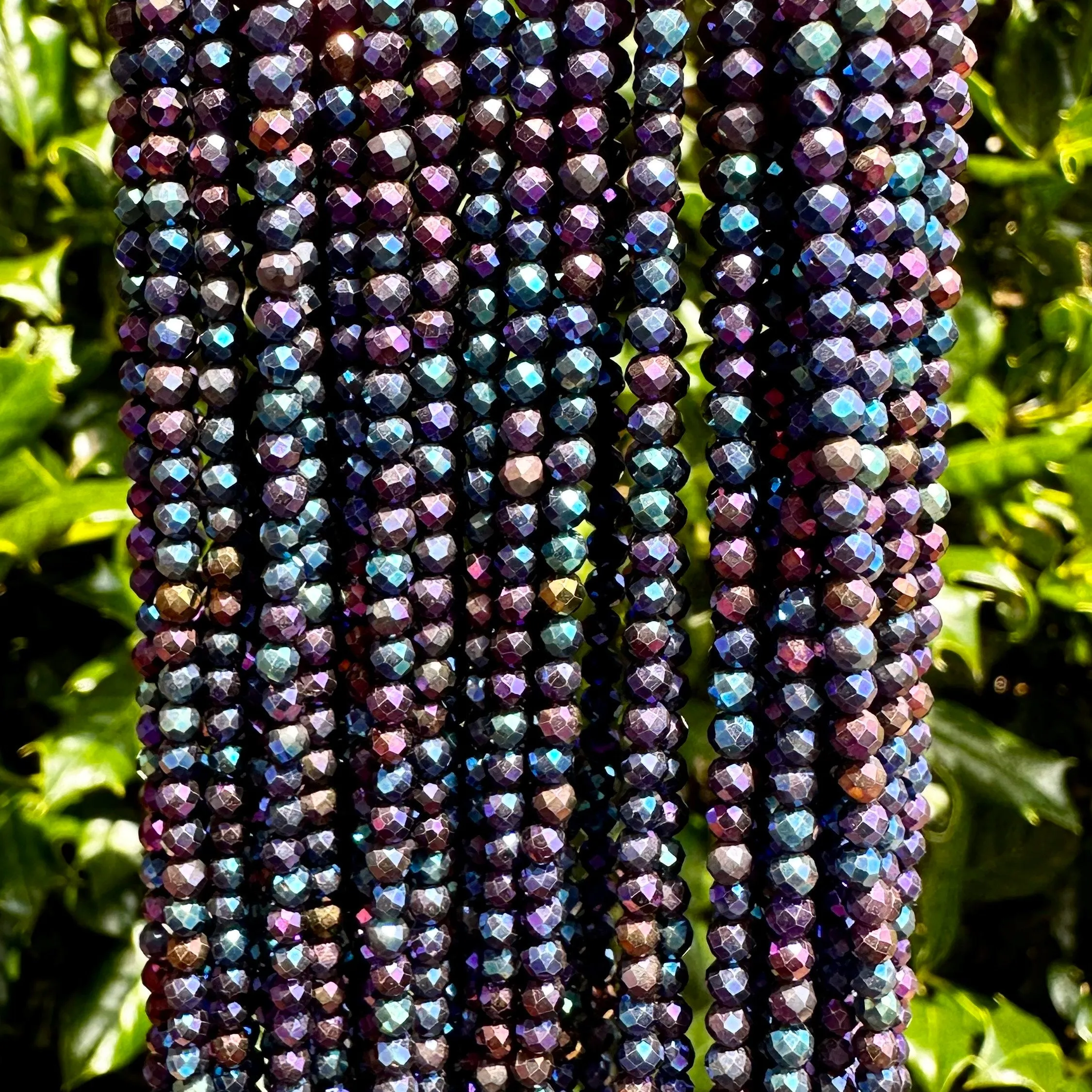 Rainbow AB Coated Black Spinel Round Beads - 3mm Faceted