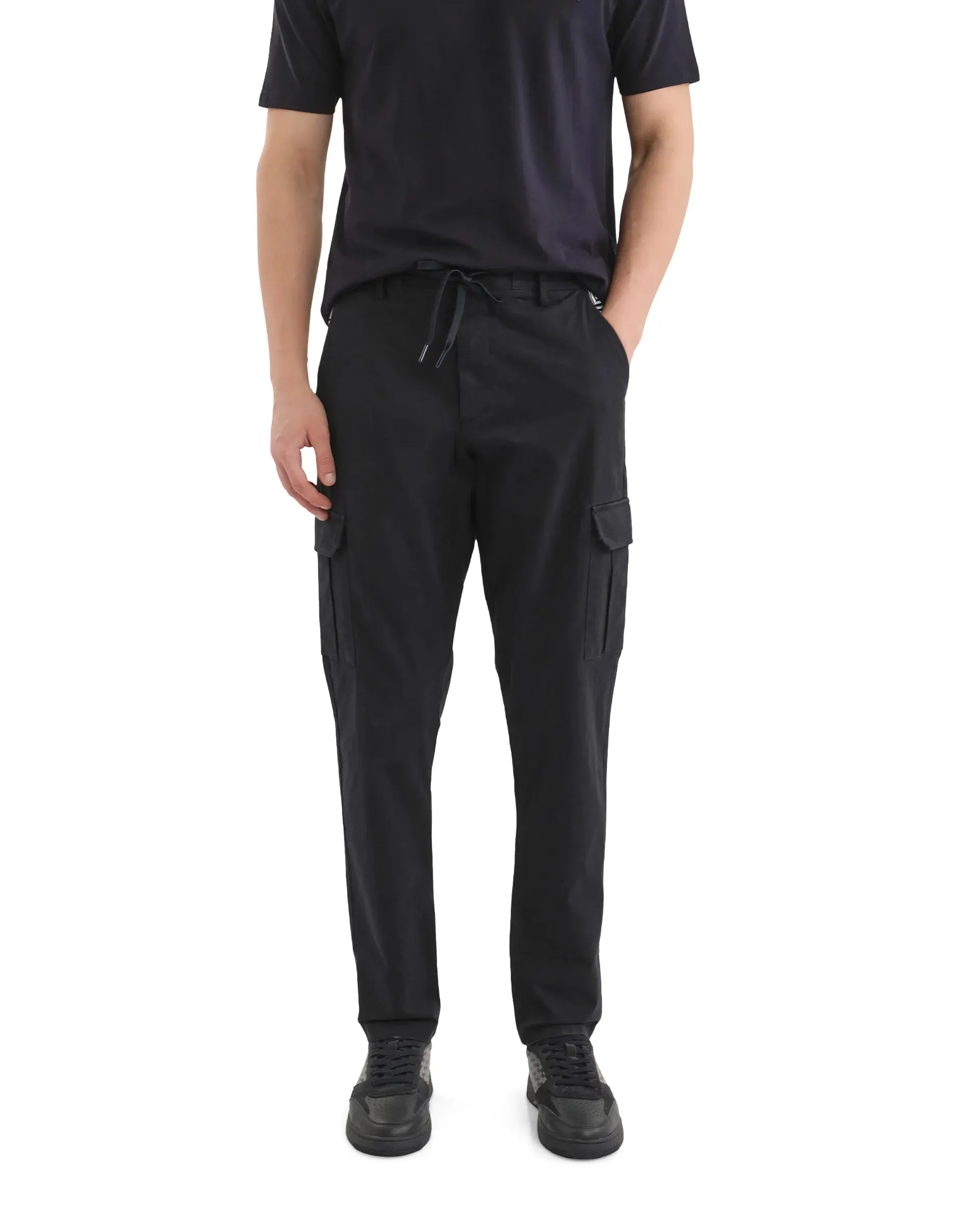 Rare Rabbit Men Nobon Navy Cotton Fabric Signature Monogram Print Regular Fit Cargo Style Trouser