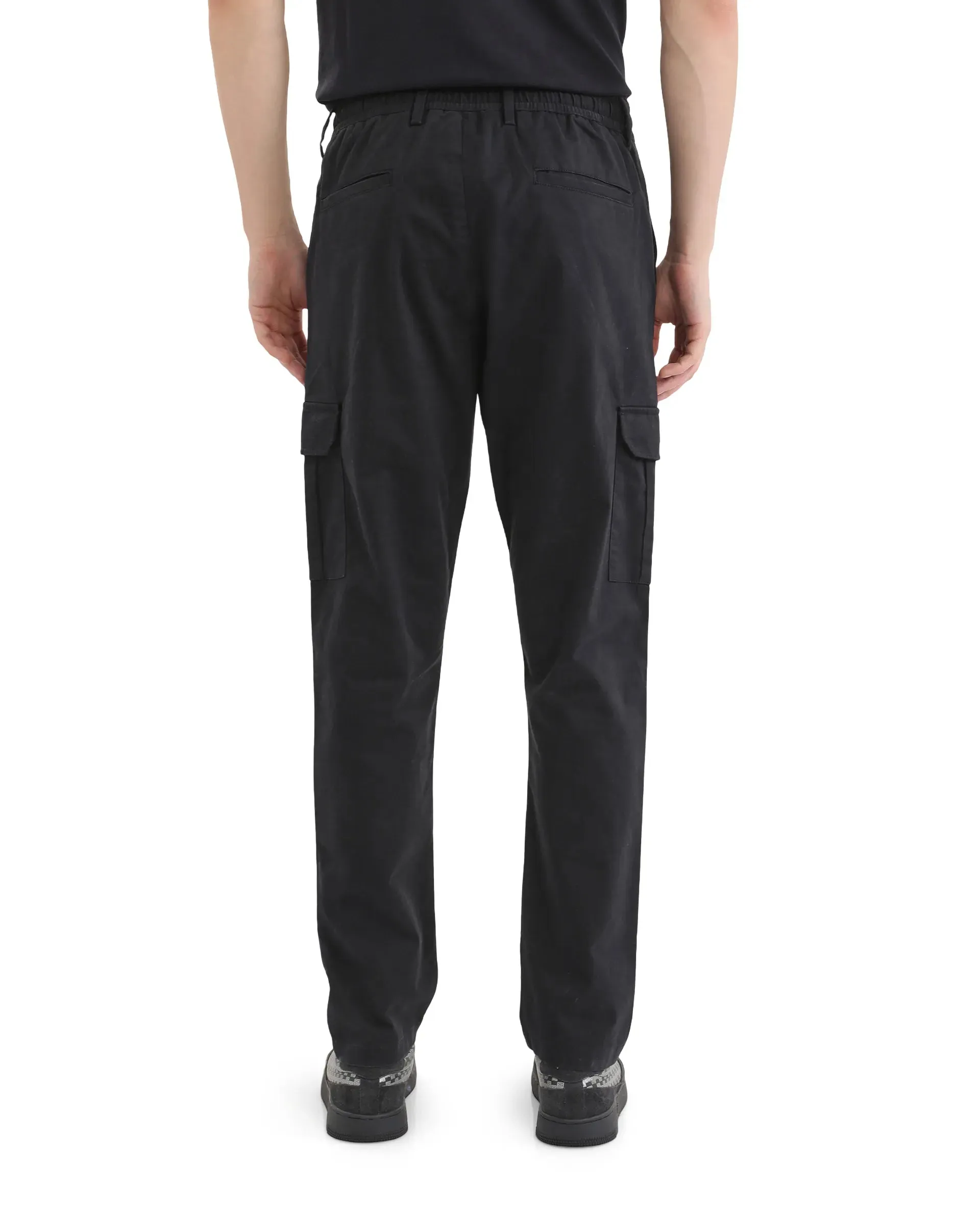 Rare Rabbit Men Nobon Navy Cotton Fabric Signature Monogram Print Regular Fit Cargo Style Trouser