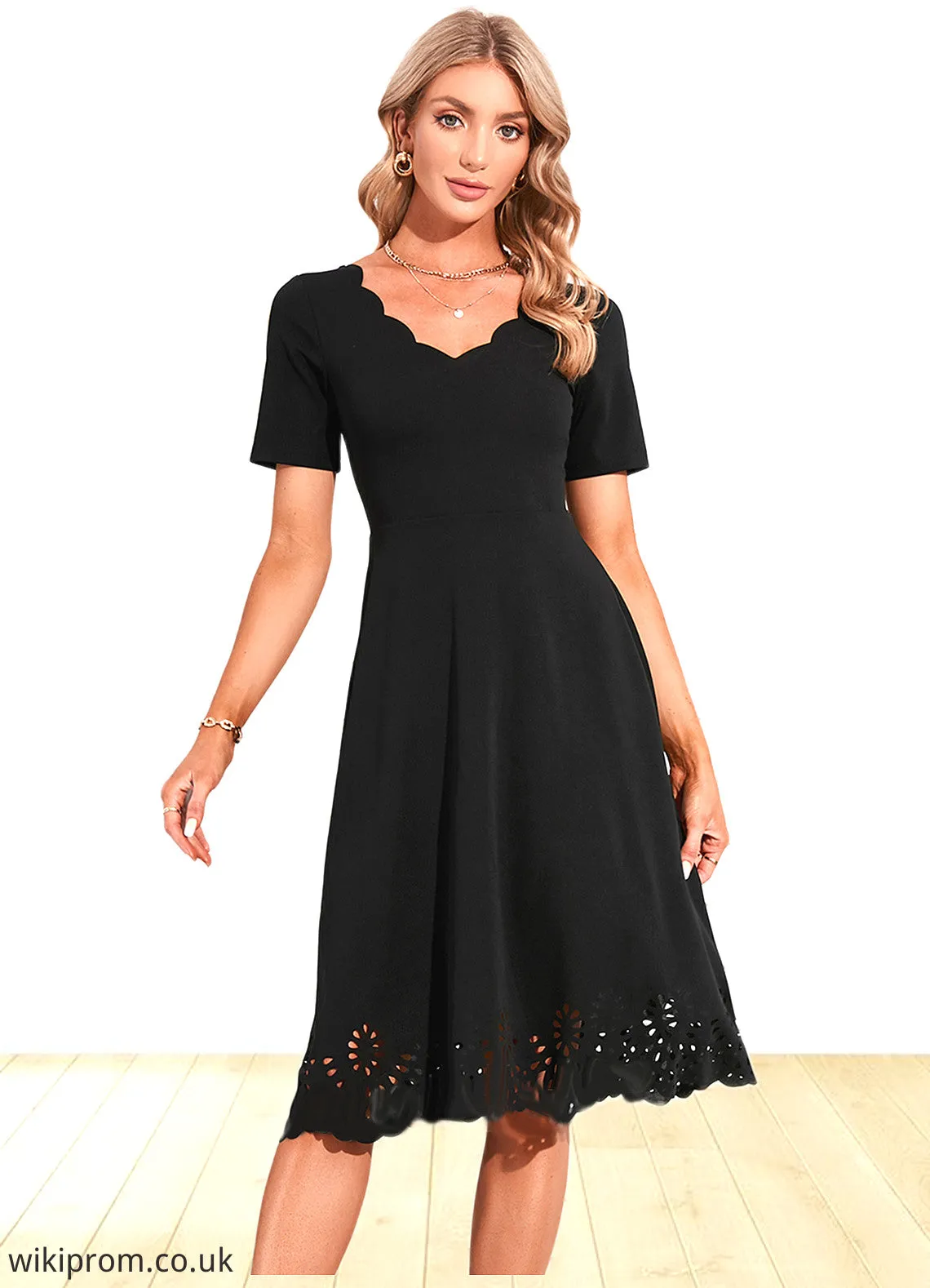 Reyna V-Neck Elegant A-line Cotton Blends Midi Dresses SWKP0022499