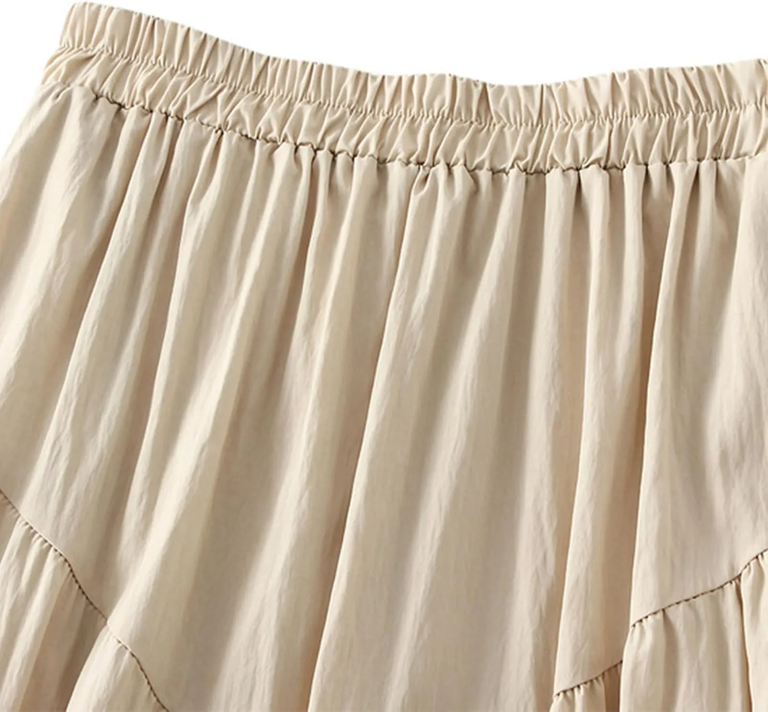 Ruffle Midi Skirts for Women Elastic Waist Pleated Swing Skirt Trendy Business Solid Color Casual A-Line Skirts