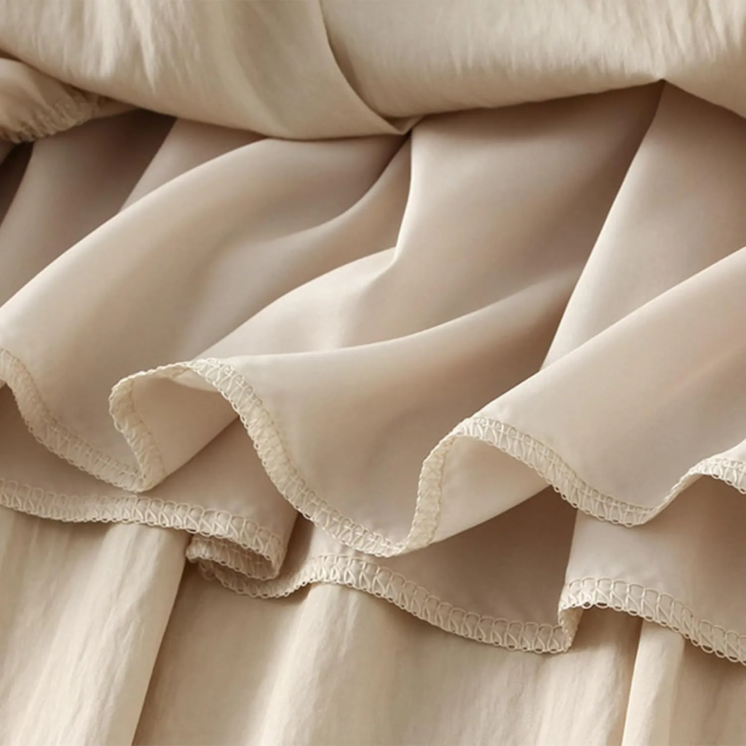Ruffle Midi Skirts for Women Elastic Waist Pleated Swing Skirt Trendy Business Solid Color Casual A-Line Skirts