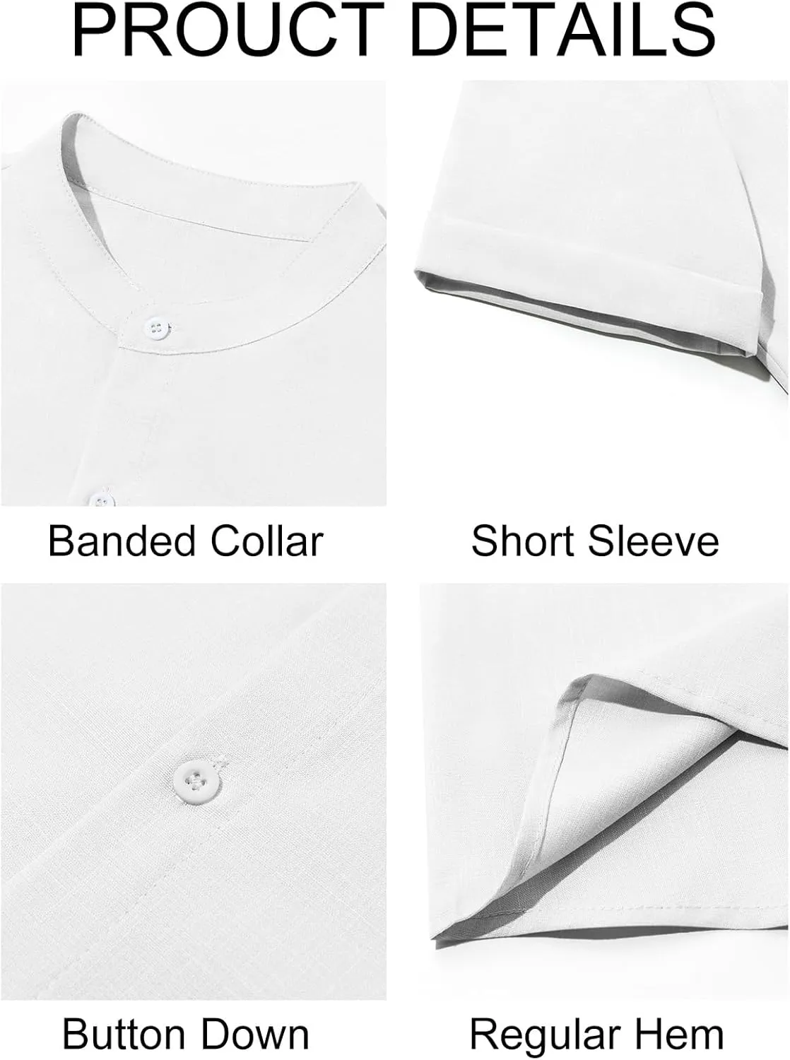 Runcati Mens Casual Button Down Shirts Short Sleeve Banded Collar Shirt Linen Beach Summer Hippie Tops