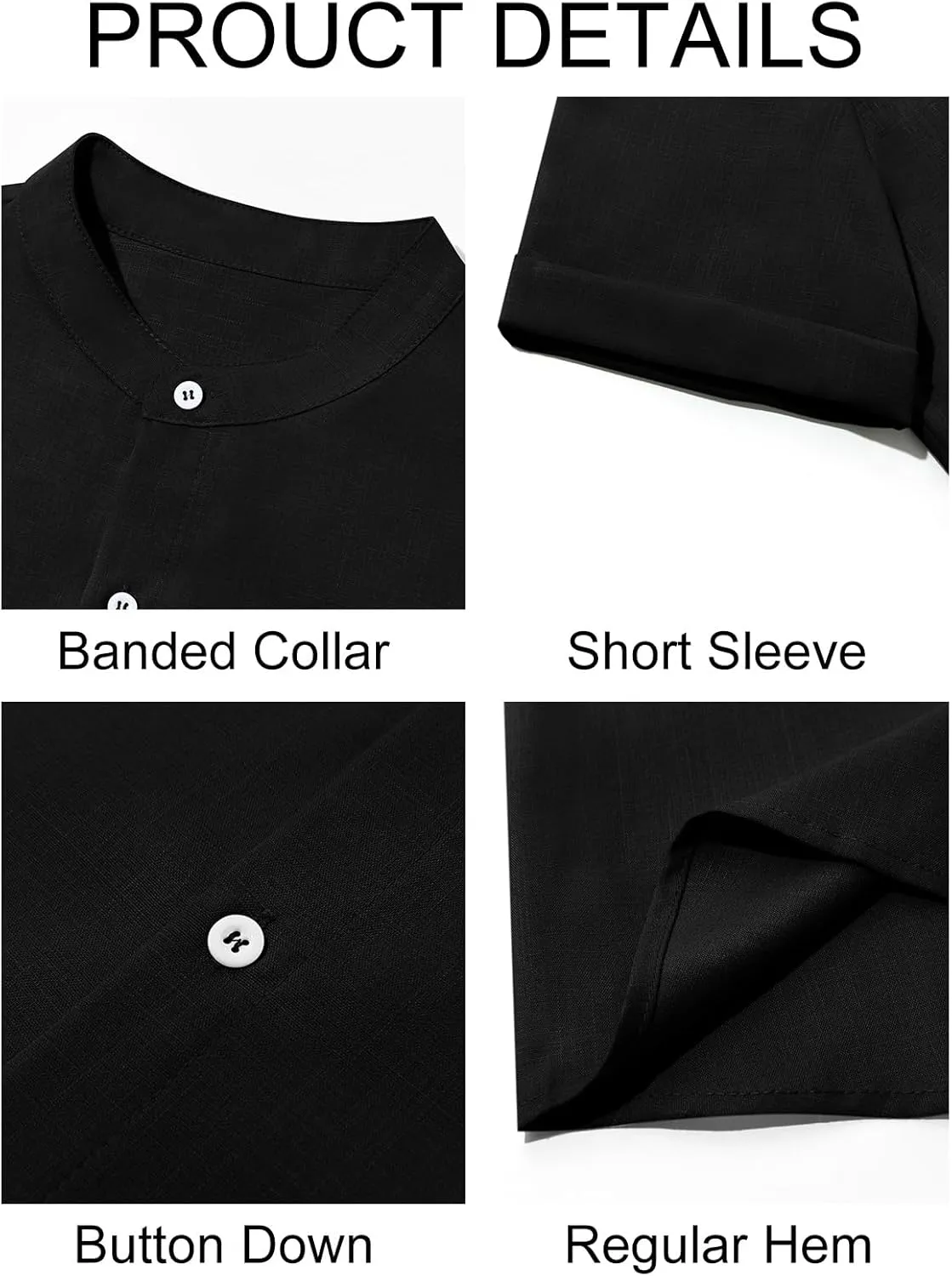 Runcati Mens Casual Button Down Shirts Short Sleeve Banded Collar Shirt Linen Beach Summer Hippie Tops