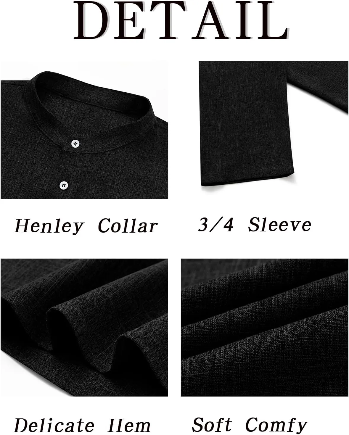 Runcati Mens Linen Henley Shirts Casual Lightweight 3/4 Sleeve T-Shirt Summer Beach Yoga Hippie Tops