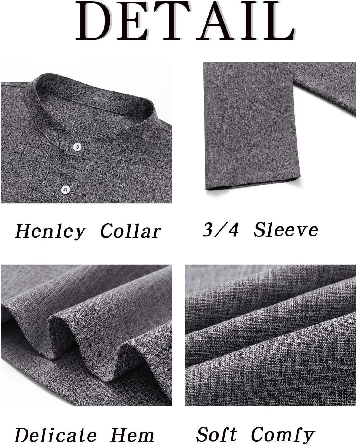 Runcati Mens Linen Henley Shirts Casual Lightweight 3/4 Sleeve T-Shirt Summer Beach Yoga Hippie Tops