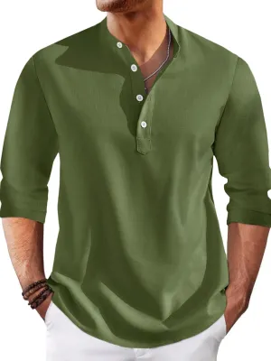 Runcati Mens Linen Henley Shirts Casual Lightweight 3/4 Sleeve T-Shirt Summer Beach Yoga Hippie Tops