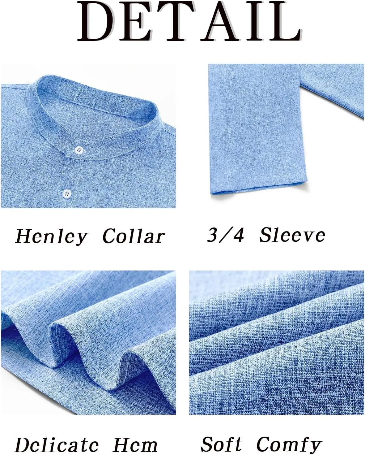 Runcati Mens Linen Henley Shirts Casual Lightweight 3/4 Sleeve T-Shirt Summer Beach Yoga Hippie Tops