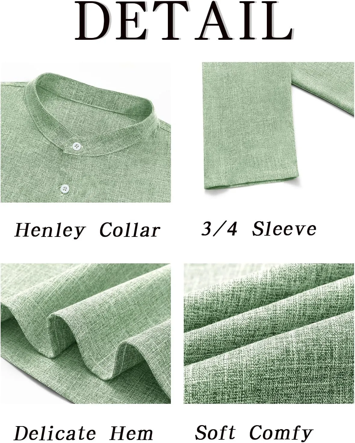 Runcati Mens Linen Henley Shirts Casual Lightweight 3/4 Sleeve T-Shirt Summer Beach Yoga Hippie Tops