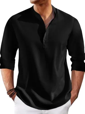 Runcati Mens Linen Henley Shirts Casual Lightweight 3/4 Sleeve T-Shirt Summer Beach Yoga Hippie Tops