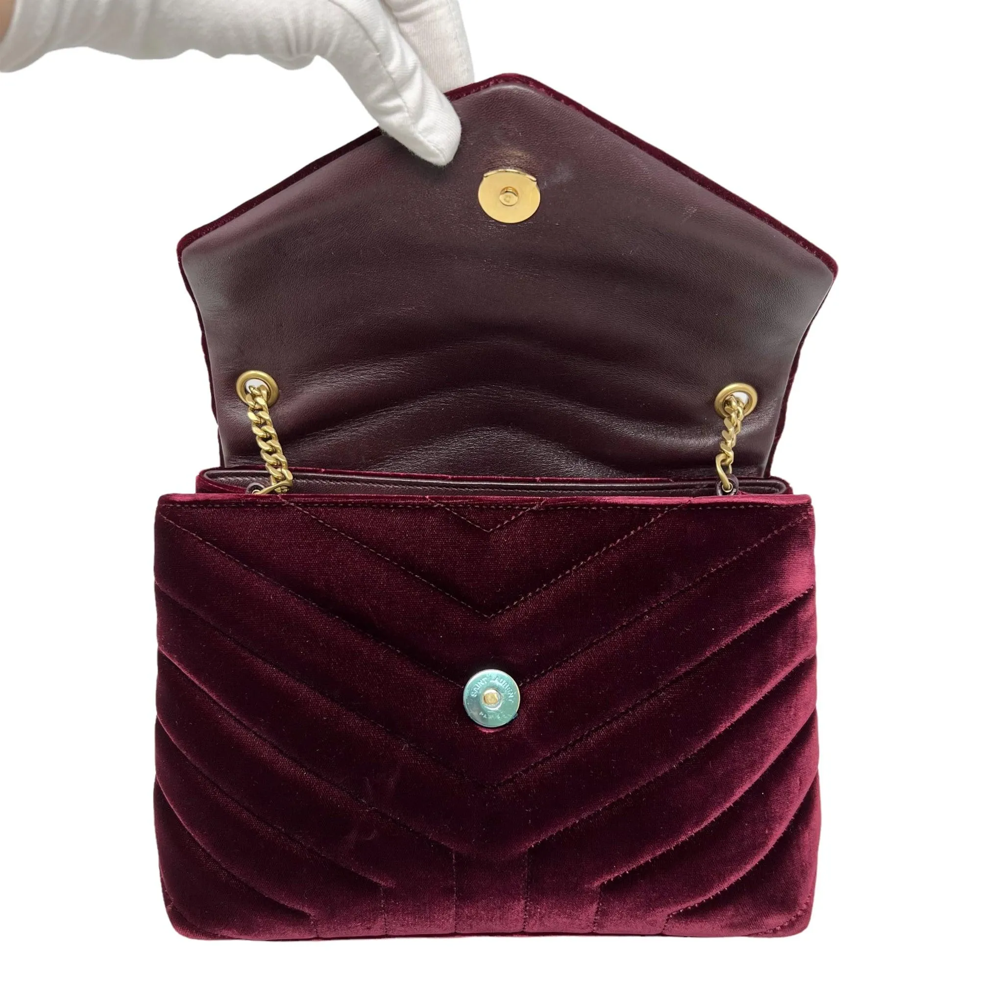 Saint Laurent Burgundy Velvet Small Loulou Bag