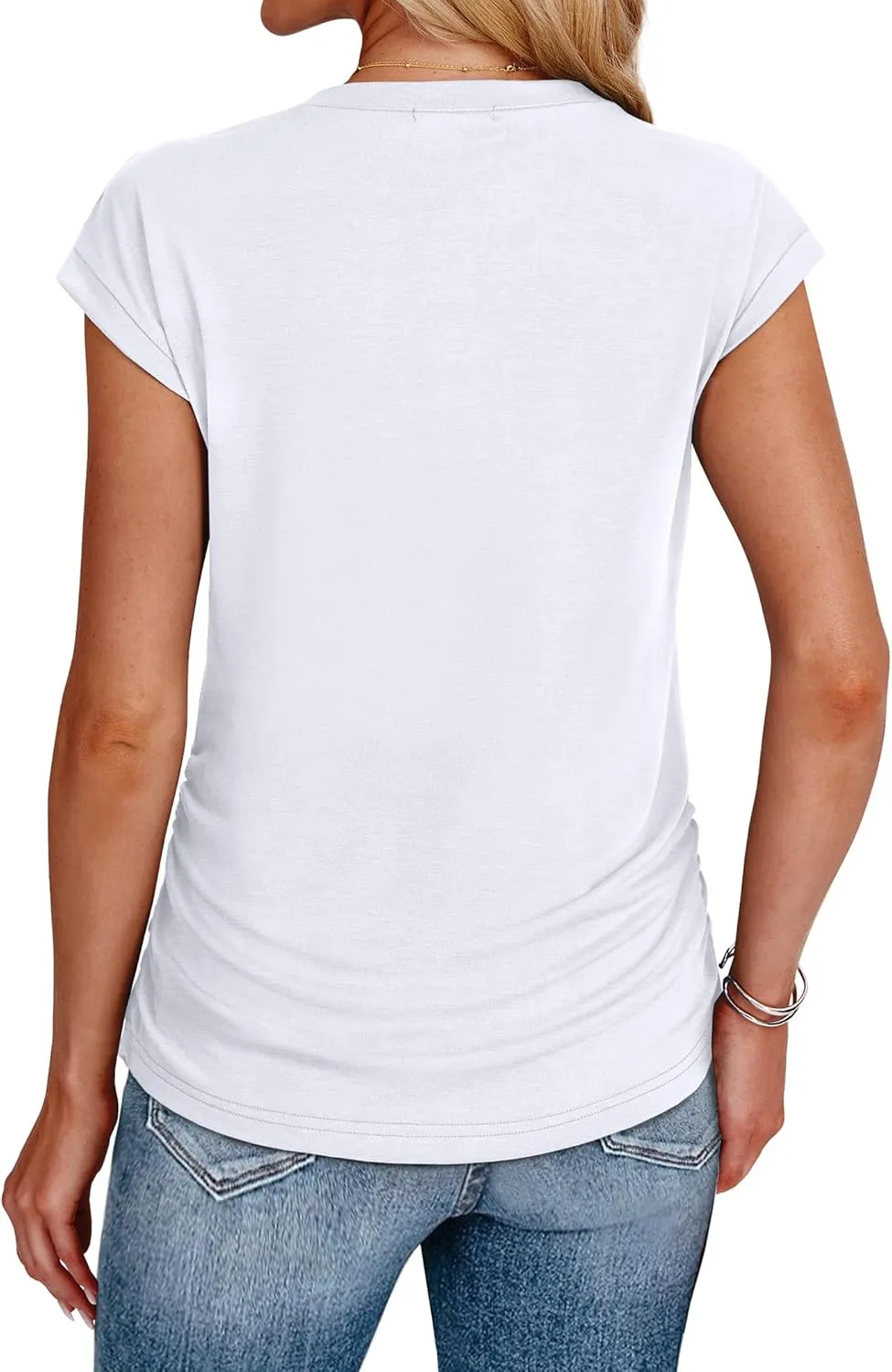 SAMPEEL Womens Summer Tops Trendy 2025 Ruched Cap Short Sleeve Tshirts Shirts Crew Neck T Shirts Fashion
