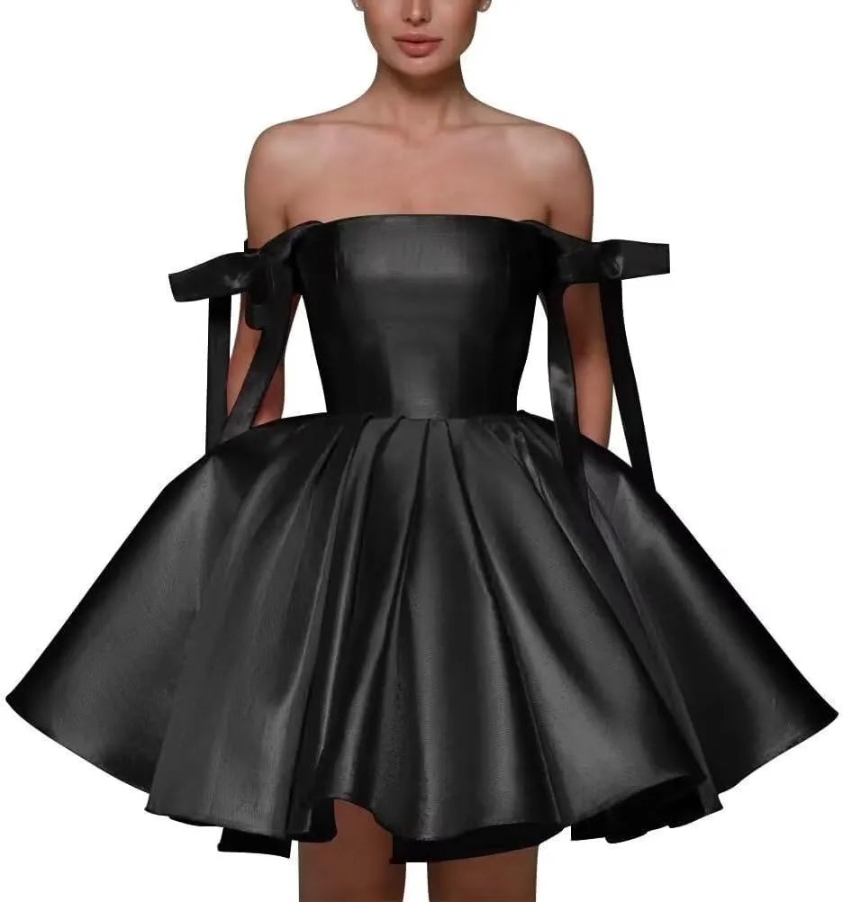 Satin Homecoming Dresses Short for Teens with Pockets Spaghetti Straps Pleated A Line Prom Dress Evening Wedding Dress