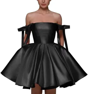 Satin Homecoming Dresses Short for Teens with Pockets Spaghetti Straps Pleated A Line Prom Dress Evening Wedding Dress