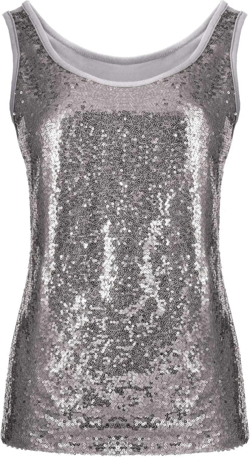 SATINIOR Women's Sleeveless Glitter Sequin Tank Tops Shimmer Vest Tops Glitter Camisole for Women Girl