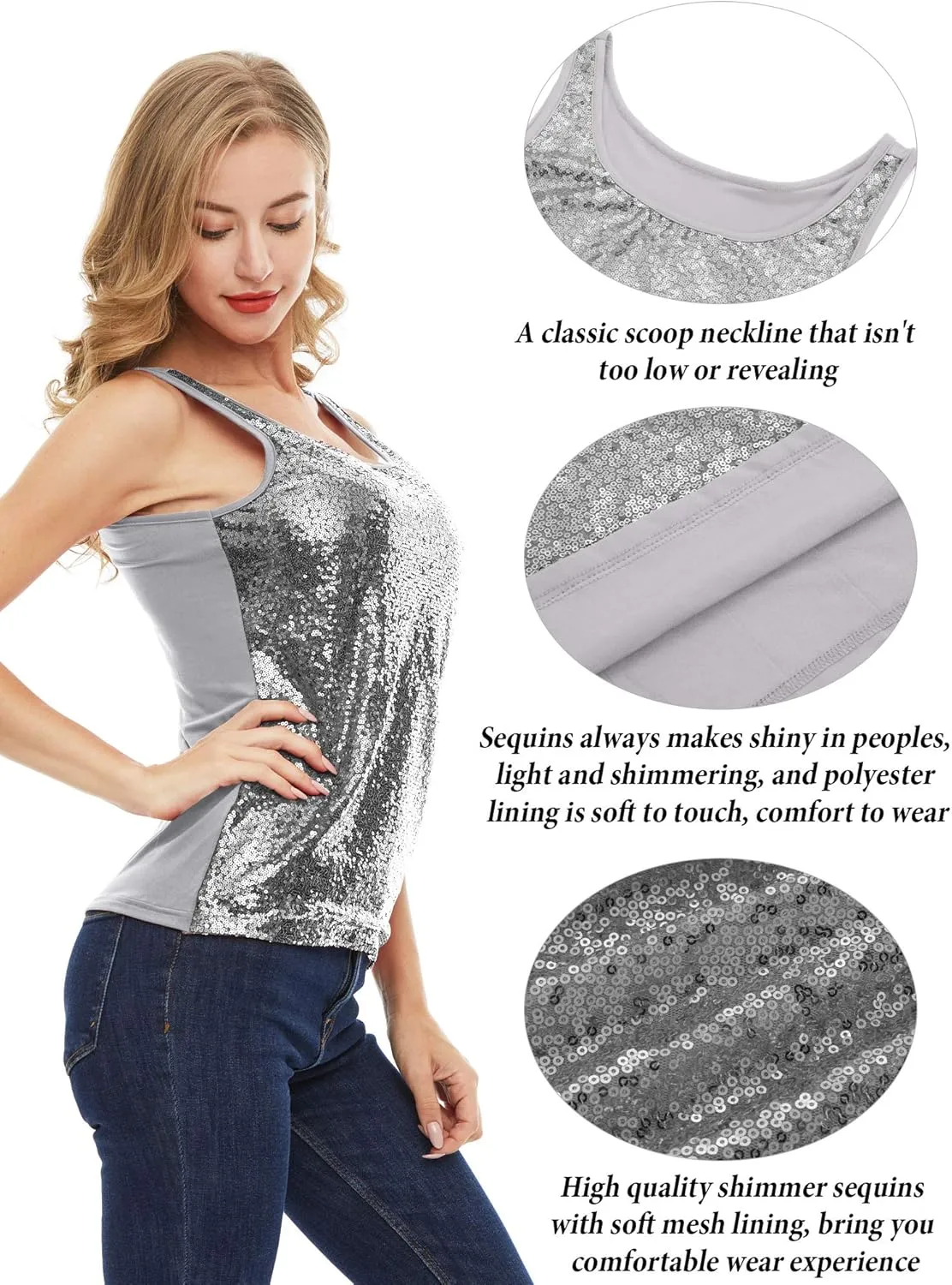 SATINIOR Women's Sleeveless Glitter Sequin Tank Tops Shimmer Vest Tops Glitter Camisole for Women Girl