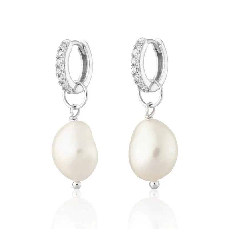 Scream Pretty Hannah Martin Sparkle Huggie Hoop Earrings with Baroque Pearls