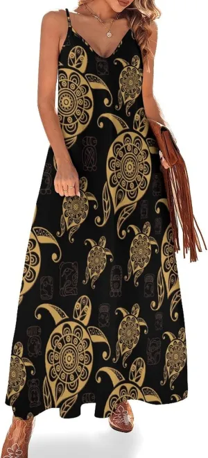 Sea Turtle Long Dress Womans Fashion Shirt Dresses V Neck Wrap Maxi Skirts Beach Frock Travel Dresses