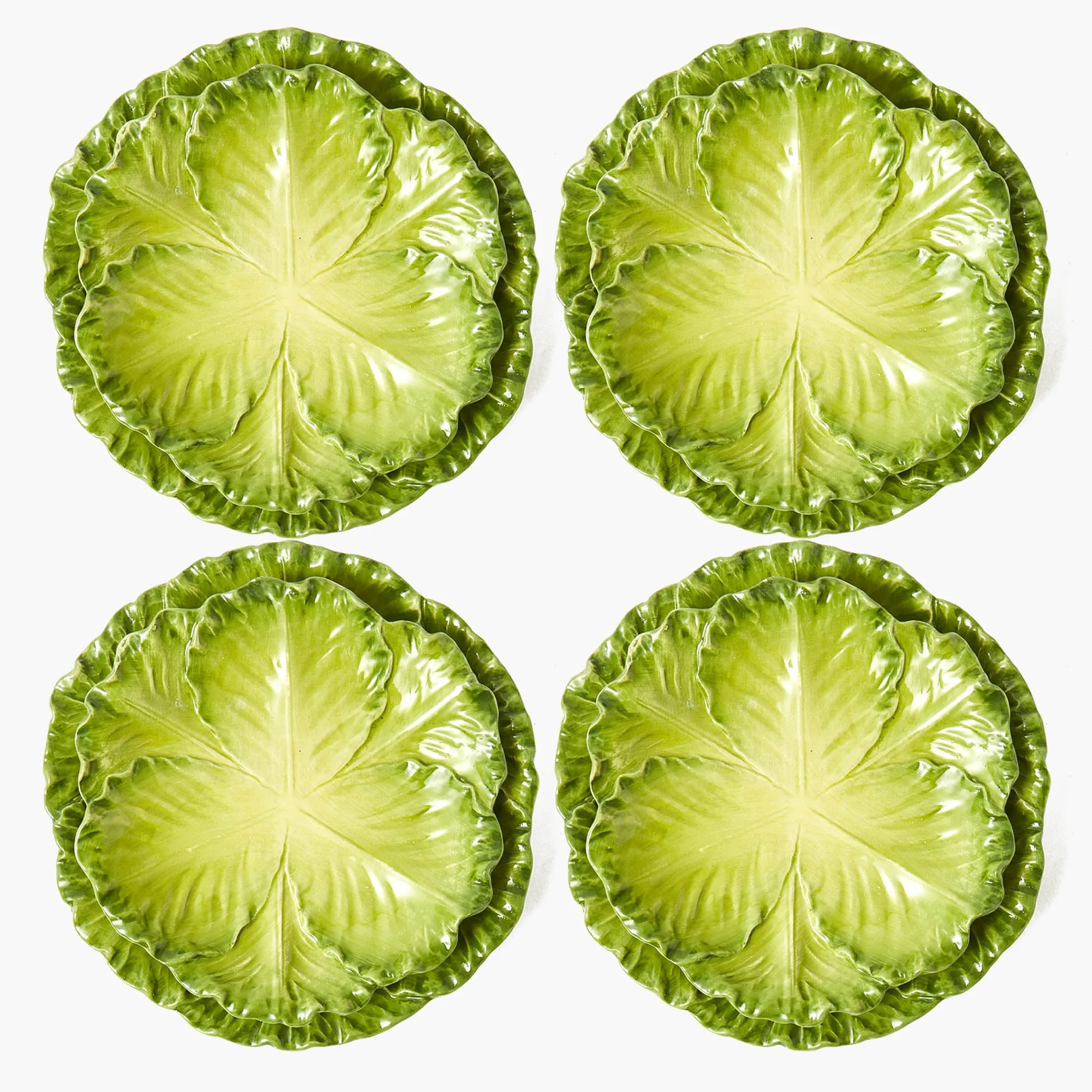 Serena Green Cabbage Dinner & Starter Plates (Set of 8)