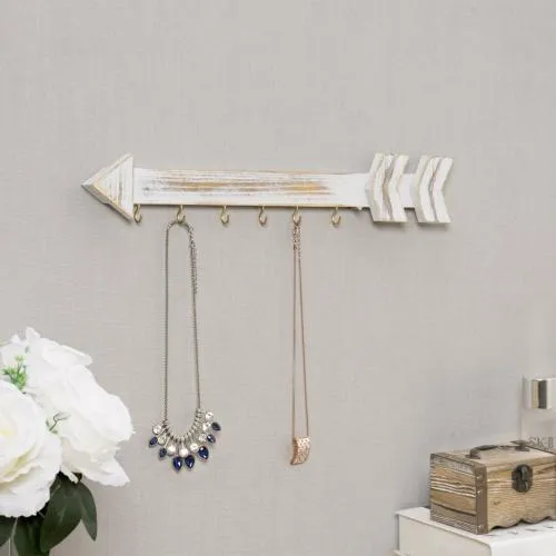 Shabby Chic Whitewashed Wood Arrow Jewelry Rack
