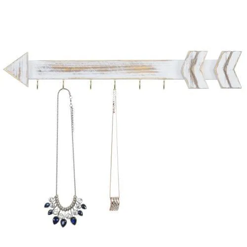 Shabby Chic Whitewashed Wood Arrow Jewelry Rack