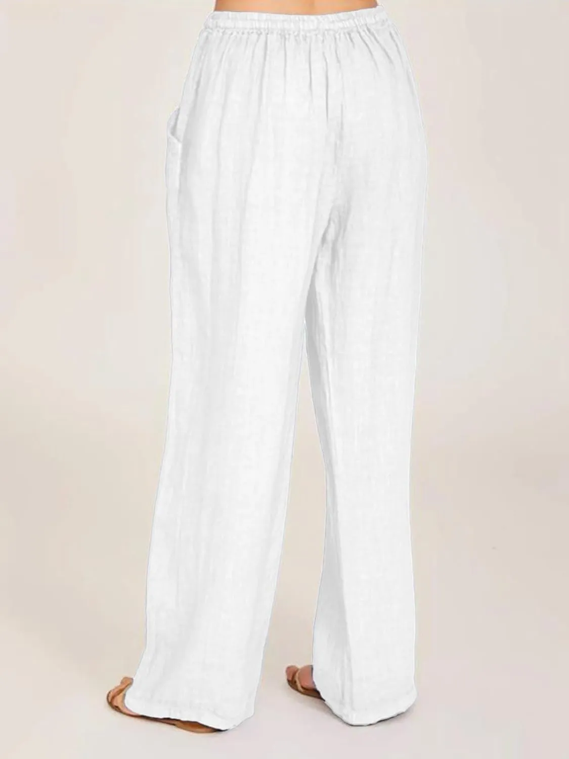 SHEKINI Womens Cotton Linen Pants Elastic High Waist Drawstring Lightweight Trousers Wide Leg Loose Casual Palazzo Yoga Pants