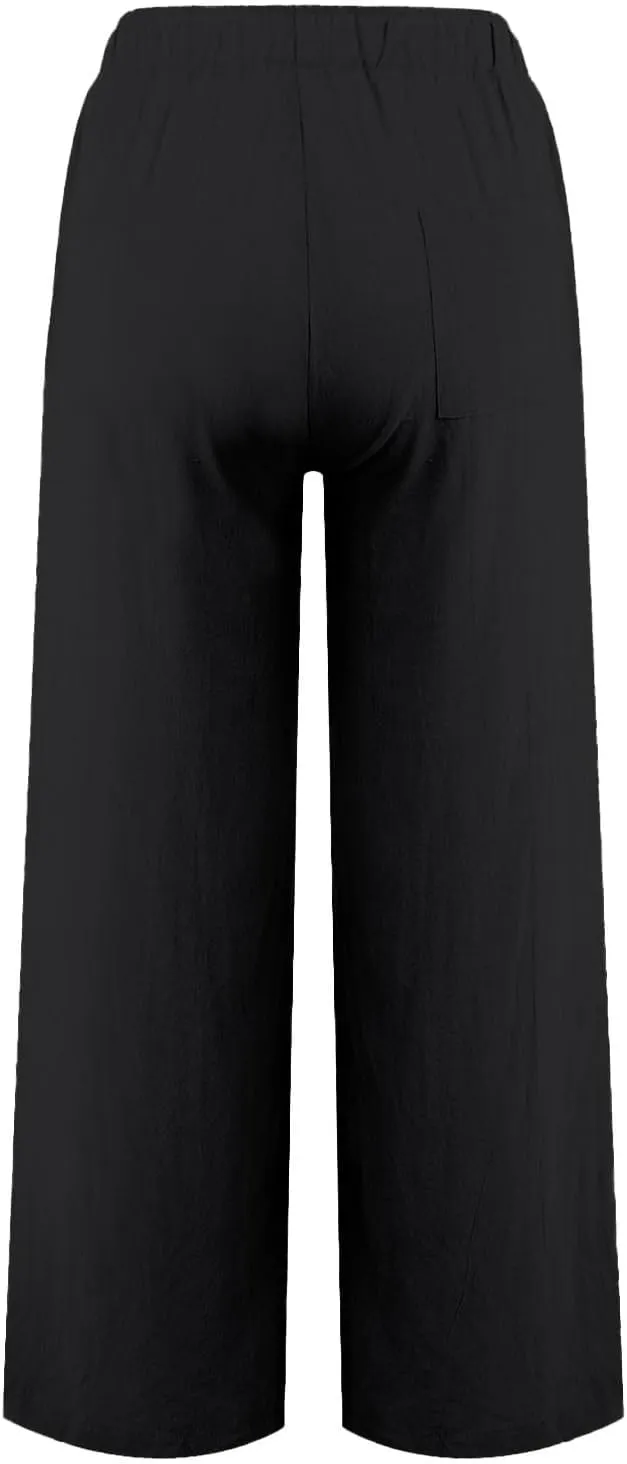 SHEKINI Womens Cotton Linen Pants Elastic High Waist Drawstring Lightweight Trousers Wide Leg Loose Casual Palazzo Yoga Pants