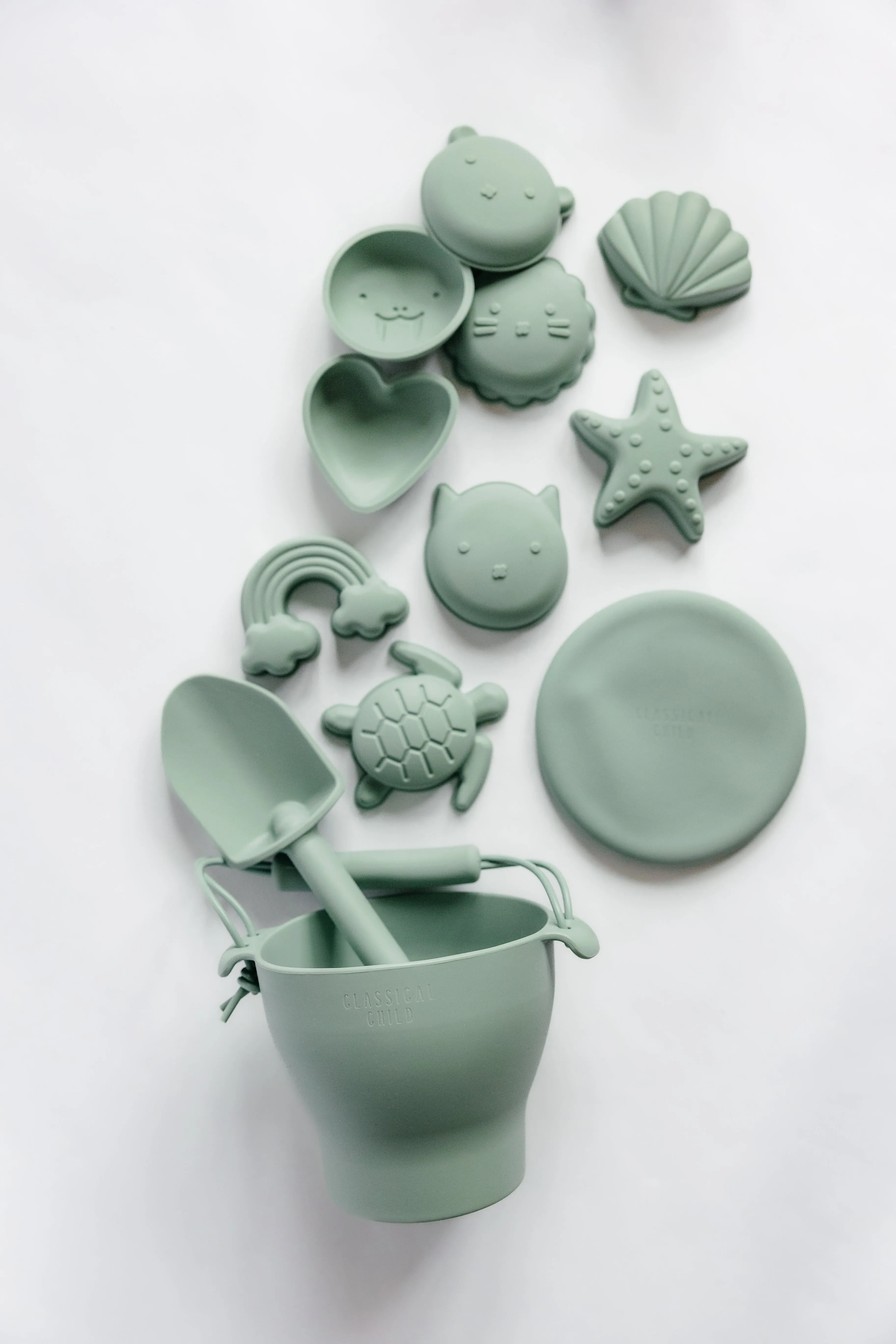 Silicone Sage Green 12 Piece Beach Bucket & Toys Set