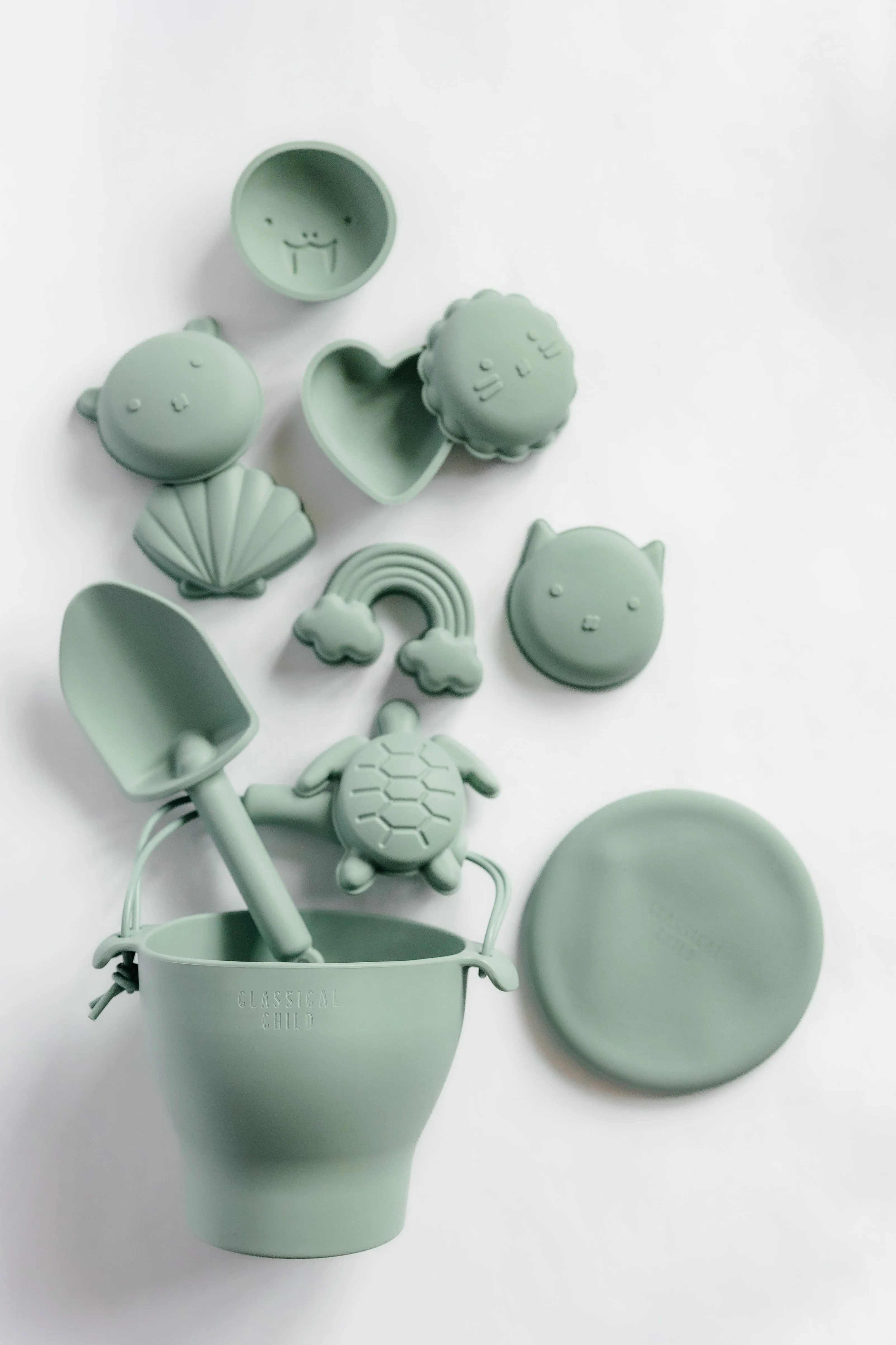 Silicone Sage Green 12 Piece Beach Bucket & Toys Set