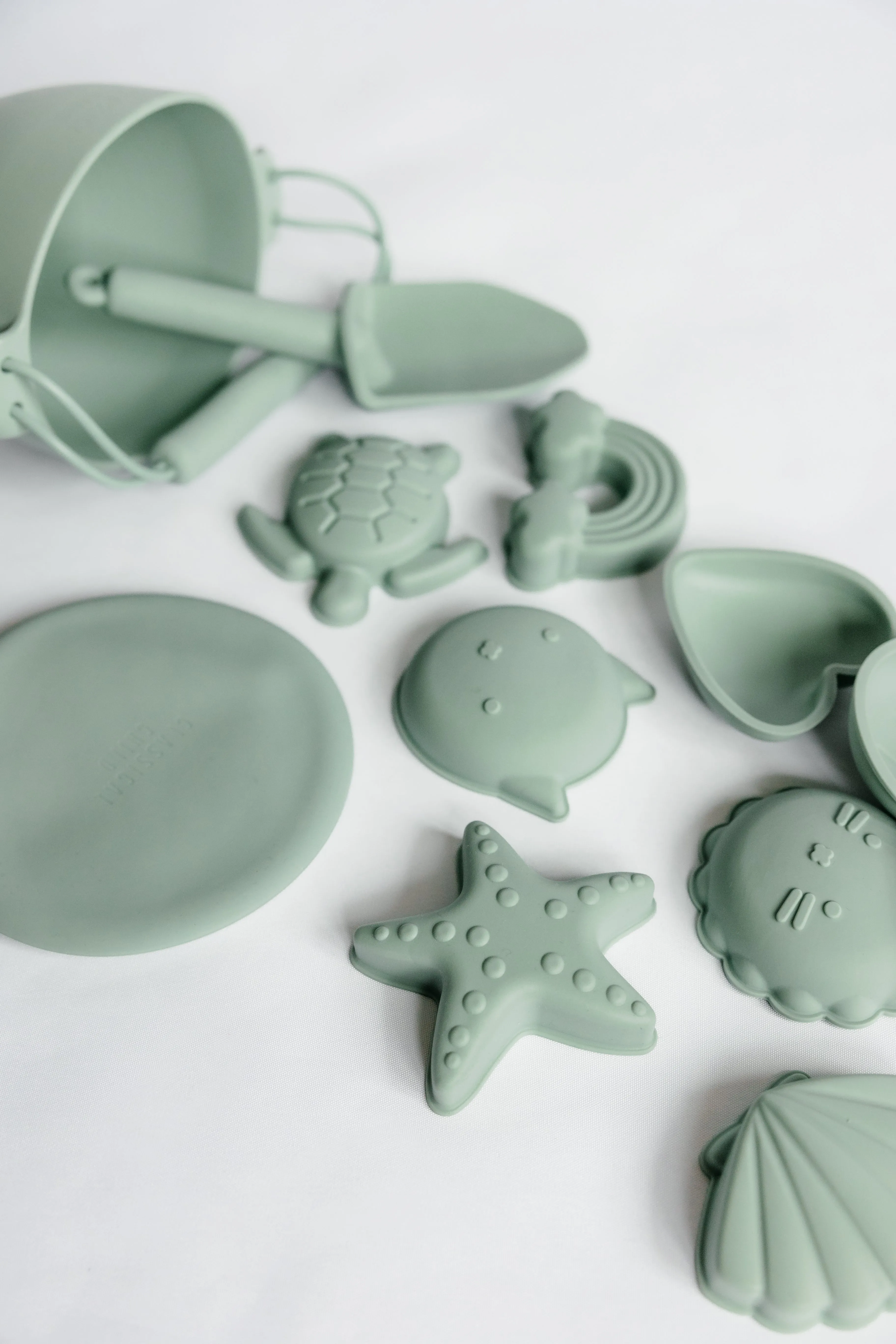 Silicone Sage Green 12 Piece Beach Bucket & Toys Set