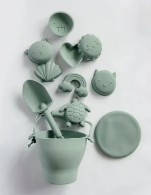 Silicone Sage Green 12 Piece Beach Bucket & Toys Set
