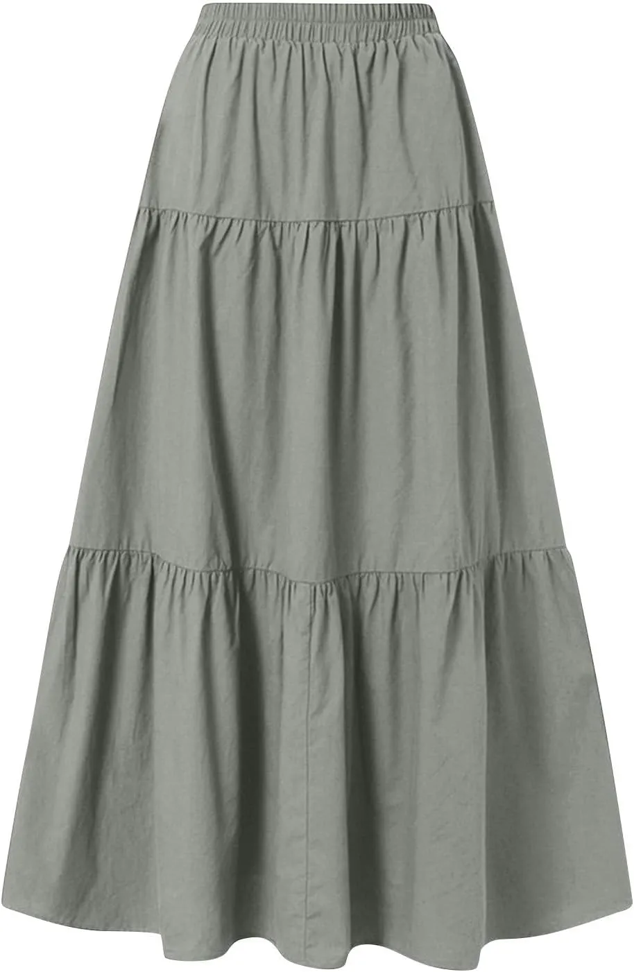 Skirts for Women Trendy Ruffled Summer Plain Color Retro Pleated Skirts Flowy Casual Long Skirt