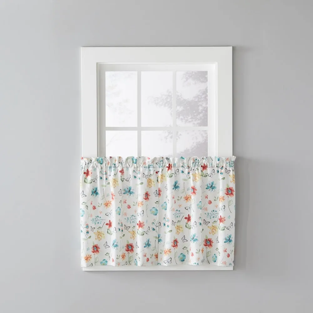 SKL Home Saturday Knight Ltd Floral Dance Cheerful Scatter Print Tier Pair Curtain With Rod Pocket Multi