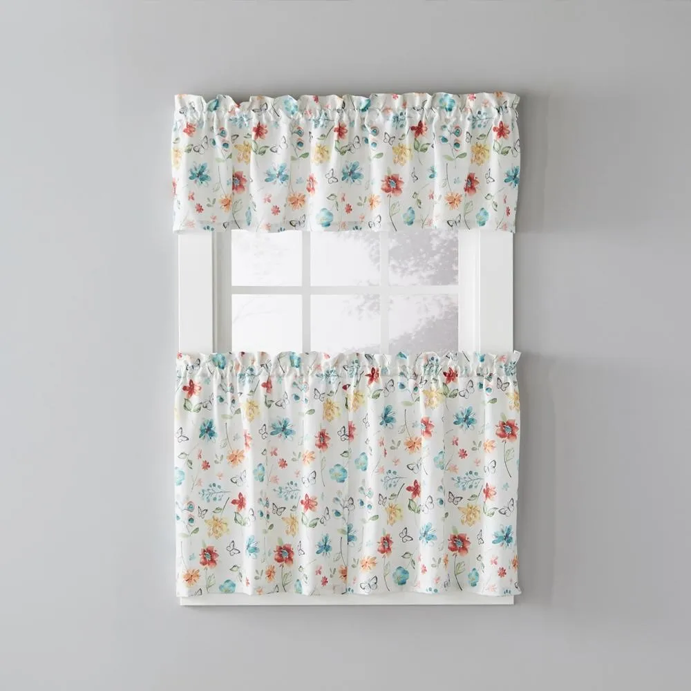 SKL Home Saturday Knight Ltd Floral Dance Cheerful Scatter Print Tier Pair Curtain With Rod Pocket Multi