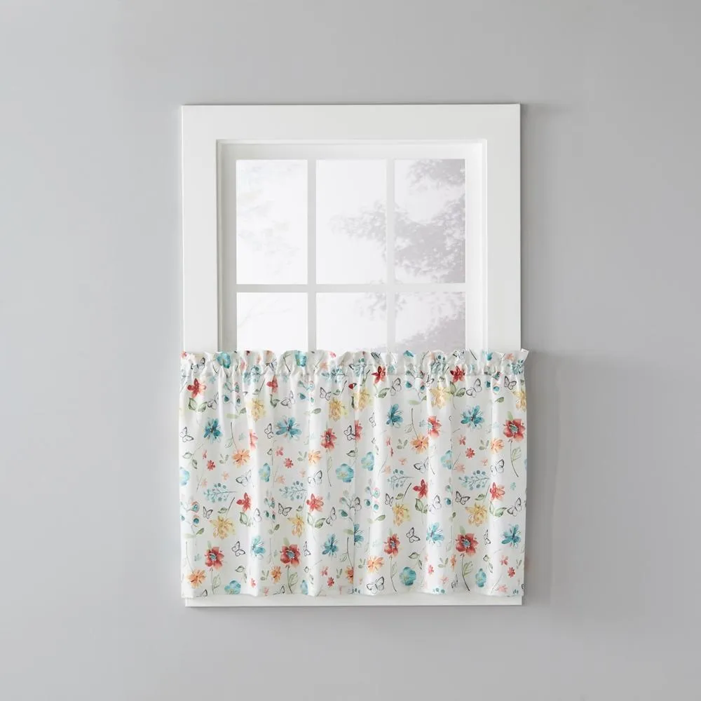 SKL Home Saturday Knight Ltd Floral Dance Cheerful Scatter Print Tier Pair Curtain With Rod Pocket Multi