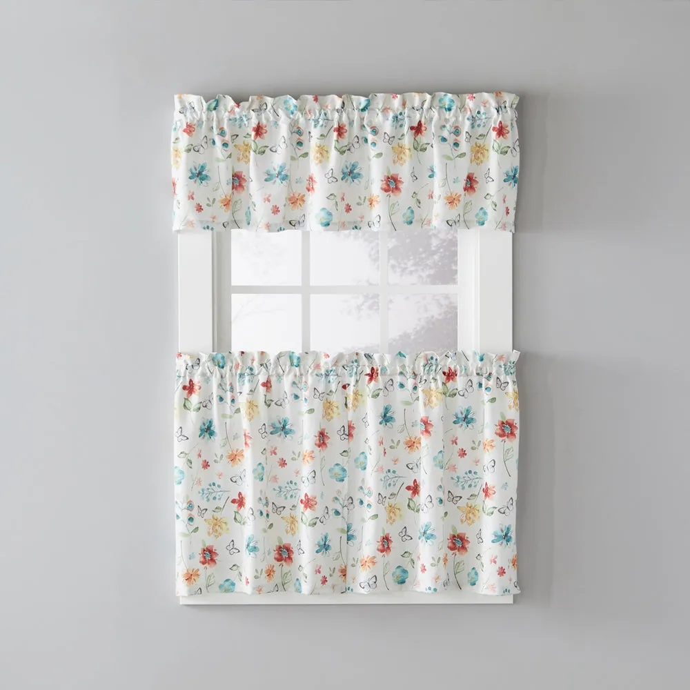 SKL Home Saturday Knight Ltd Floral Dance Cheerful Scatter Print Tier Pair Curtain With Rod Pocket Multi